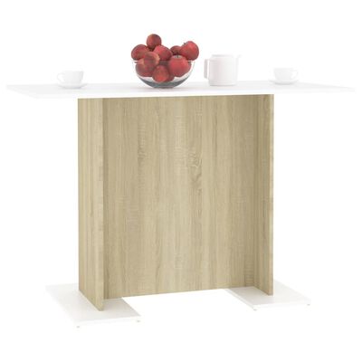 vidaXL virtuves galds, 110x60x75 cm, balta un ozolkoka krāsa