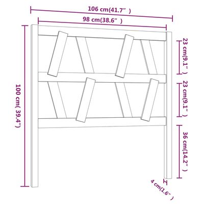 vidaXL gultas galvgalis, balts, 106x4x100 cm, priedes masīvkoks