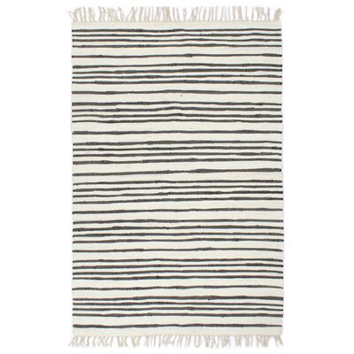 vidaXL Chindi paklājs, pelēkbalts, 160x230 cm, pīts ar rokām, kokvilna