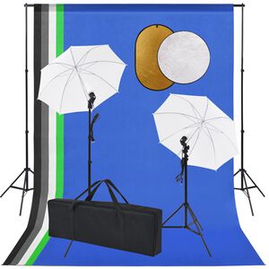 vidaXL fotostudijas komplekts – lampas, lietussargi, foni, reflektori