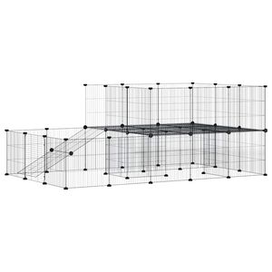 vidaXL 44 paneļu mājdzīvnieku būris ar durvīm, melns, 175x105x70cm, tērauds