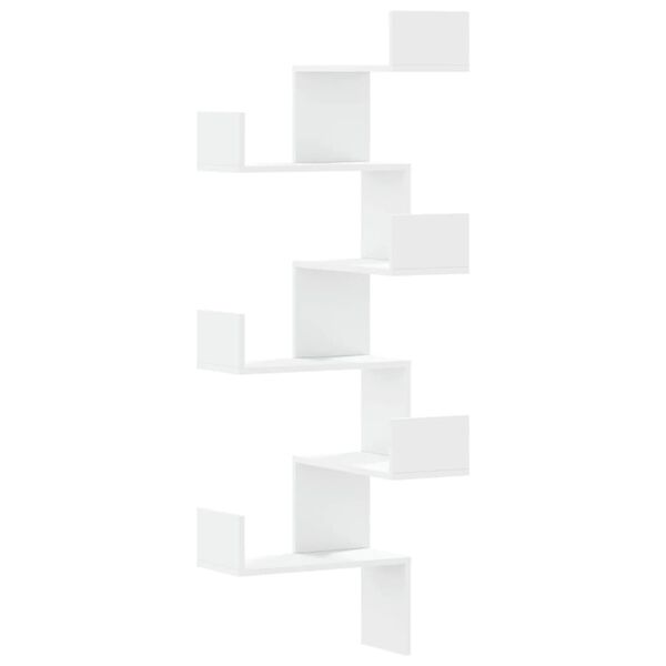 vidaXL sienas stūra plaukts, balts, 45x45x147 cm, inženierijas koks