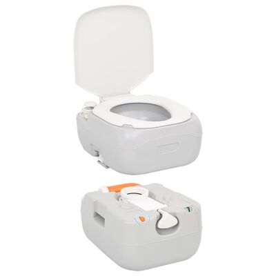 vidaXL portatīvā kempinga tualete, pelēka un balta, 22+12 L, HDPE