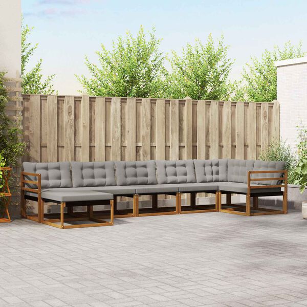 vidaXL Āra dīvānu komplekts ar spilvenu 7 pcs Dabīgs un gai&scaron;i pelēks