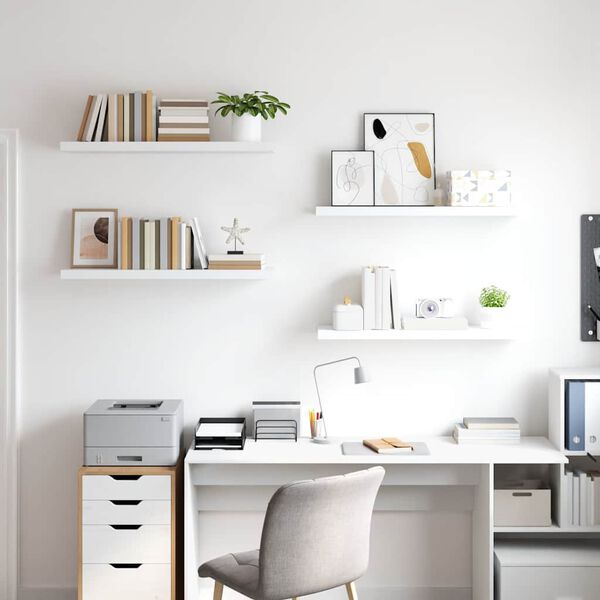 vidaXL sienas plaukti, 4 gab., balti, 90x23,5x3,8 cm, MDF