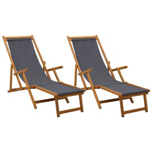 vidaXL Saliekamais sauļo&scaron;anās krēsls 2 pcs 3 Pozīcija Pelēka