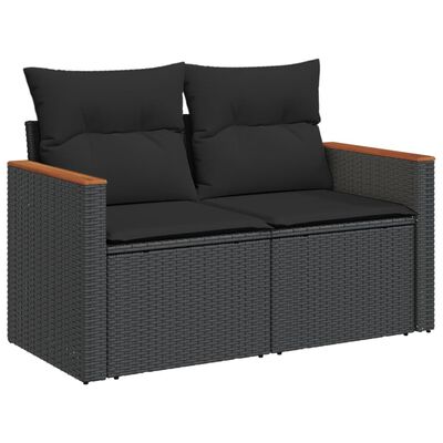 vidaXL 14-daļīgs dārza dīvāna komplekts, matrači, melna PE rotangpalma