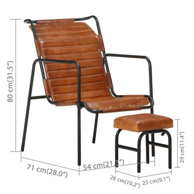 vidaXL atpūtas krēsls ar kājsoliņu, brūna dabīgā āda