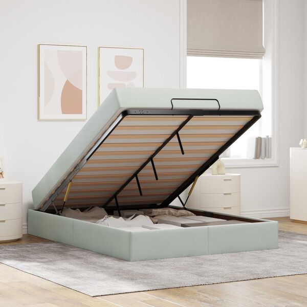 vidaXL Gultas rāmis ar matraci ar matraci 2 pcs Gai&scaron;i pelēka Samts