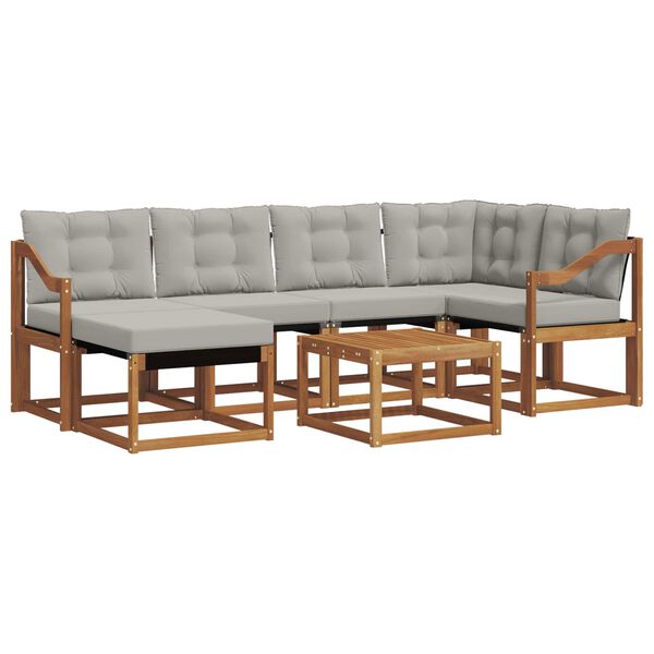 vidaXL Āra dīvānu komplekts ar spilvenu 7 pcs Dabīgs un gai&scaron;i pelēks