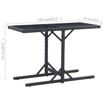 vidaXL dārza galds, melns, 110x53x72 cm, stikls un polietilēna