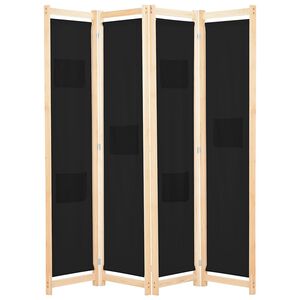 vidaXL 4-paneļu istabas aizslietnis, 160x170x4 cm, melns audums