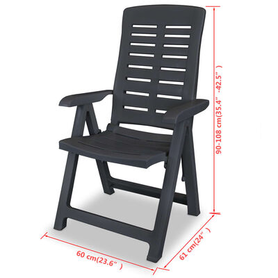 vidaXL atgāžami dārza krēsli, 2 gab., pelēka plastmasa
