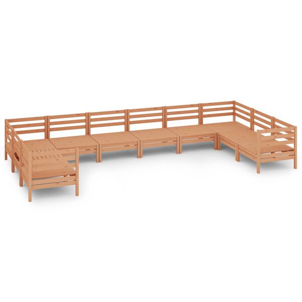 vidaXL 10-daļīgs dārza mēbeļu komplekts, brūns priedes masīvkoks