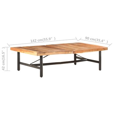vidaXL kafijas galdiņš, 142x90x42 cm, akācijas masīvkoks