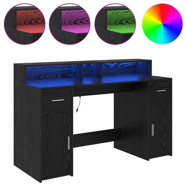 vidaXL Galds ar plauktu Melns ozols 140 x 55 x 91 cm Inženierijas koks