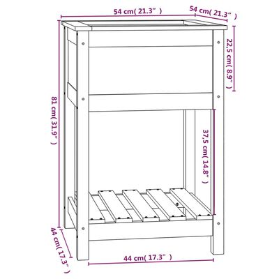 vidaXL puķu kaste ar plauktu, melna, 54x54x81 cm, priedes masīvkoks