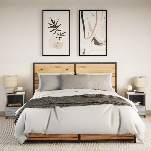 vidaXL naktsskapī&scaron;i ar LED, 2 gab., pelēki, inženierijas koks