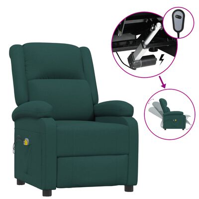 vidaXL elektrisks masāžas krēsls, tumši zaļš audums