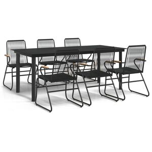 vidaXL 7-daļīgs dārza mēbeļu komplekts, melna PVC rotangpalma