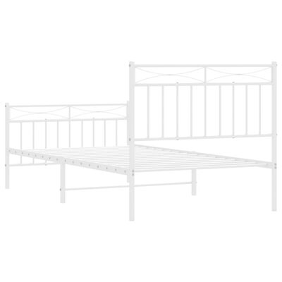 vidaXL gultas rāmis ar galvgali un kājgali, balts metāls, 100x190 cm