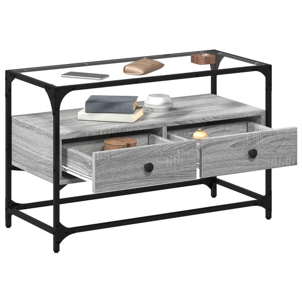 vidaXL TV skapītis, stikla virsma, ozola, 80x35x51 cm, konstruēts koks