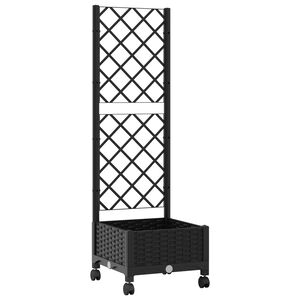 vidaXL Dārza kaste ar treli un riteņiem Melns 40 x 40 x 131,5 cm PP