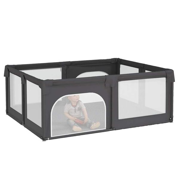 vidaXL bērnu sētiņa ar matraci un 2 durvīm, tum&scaron;i pelēks audums