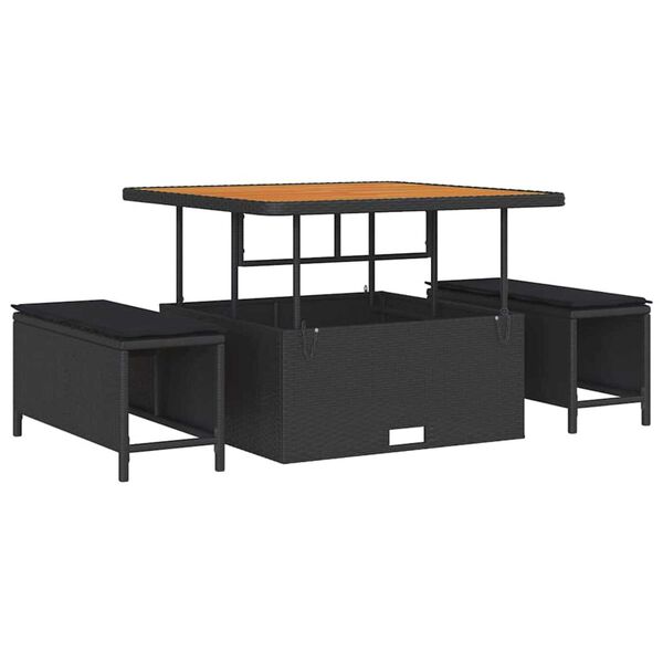 vidaXL Dārza dīvānu komplekts ar spilvenu ar uzglabā&scaron;anu 9 pcs Melna