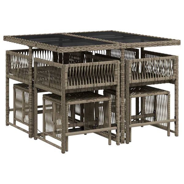 vidaXL 9-daļīgs dārza mēbeļu komplekts ar matračiem, PE rotangpalma