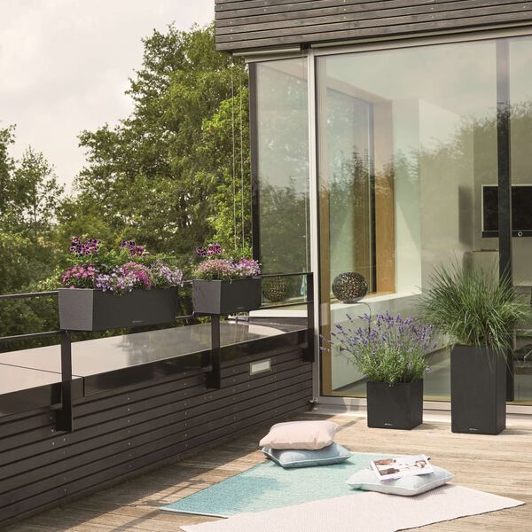 LECHUZA puķu kaste BALCONERA Stone 50 ALL-IN-ONE, melna