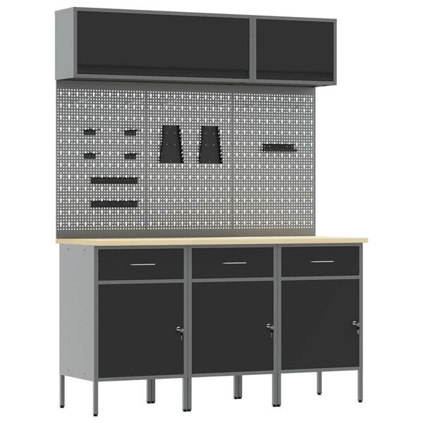 vidaXL Darba skapju komplekts ar atvilktni ar uzglabā&scaron;anu 8 pcs Melna