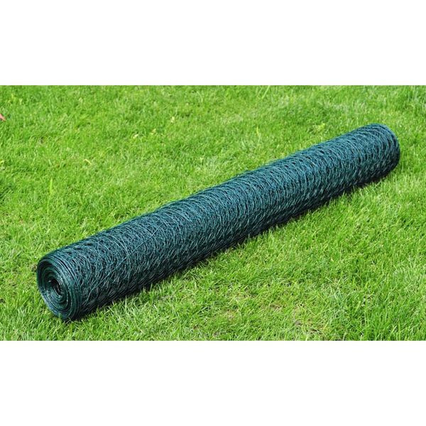 vidaXL stiepļu žogs ar PVC pārklājumu, 25x0,5 m, zaļš