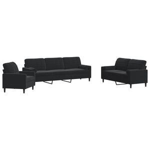 vidaXL trīsdaļīgs dīvānu komplekts ar spilveniem, melns samts