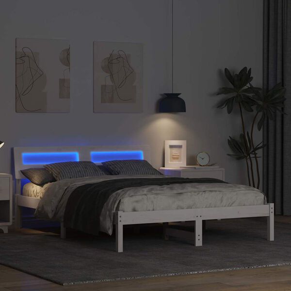 vidaXL Gultas rāmis Balts 140 x 190 cm Ciets priedes koks