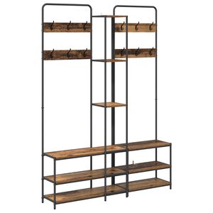 vidaXL Mēteļu stends ar apavu soli Vecs koks 143 x 30 x 199,5 cm