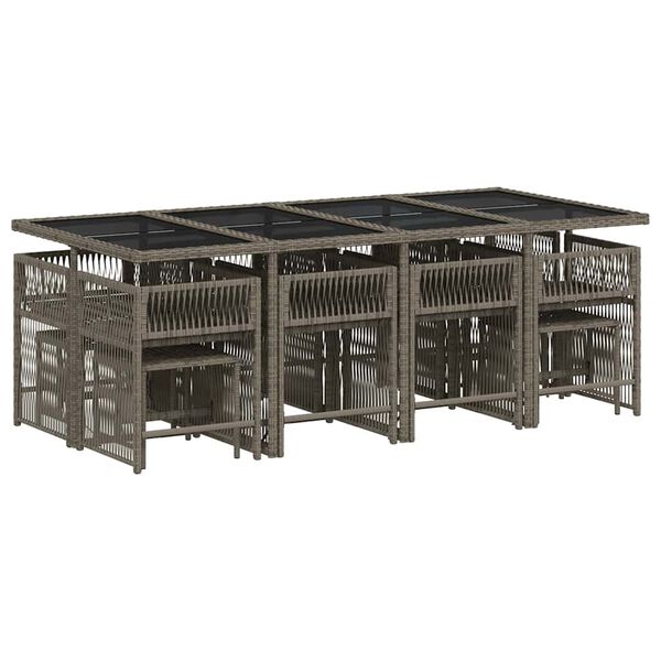 vidaXL 13-daļīgs dārza mēbeļu komplekts ar matračiem, pelēks PE