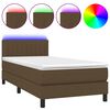 vidaXL atsperu gulta ar matraci, LED, tum&scaron;i brūns audums, 90x190 cm