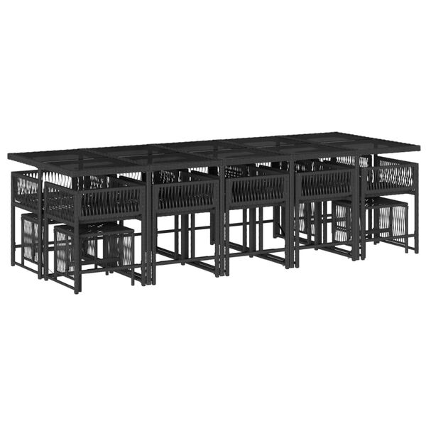 vidaXL 15-daļīgs dārza mēbeļu komplekts ar matračiem, melns PE