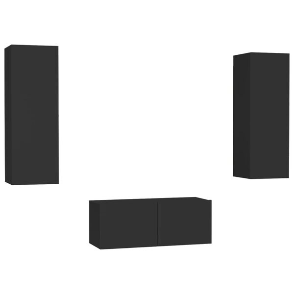 vidaXL 3-daļīgs TV skapī&scaron;u komplekts, melns, inženierijas koks
