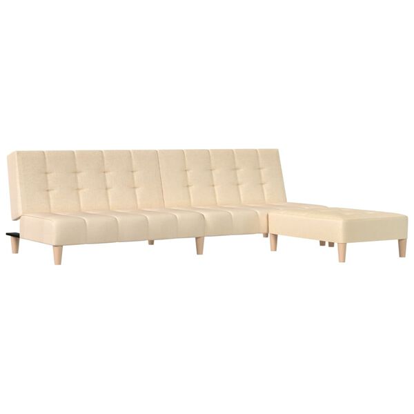 vidaXL divvietīga dīvāngulta ar kājsoliņu, krēmkrāsas audums