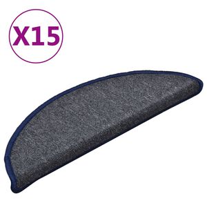 vidaXL kāpņu paklājiņi, 15 gab., 56x17x3 cm, tum&scaron;i pelēki un zili, pusapaļi