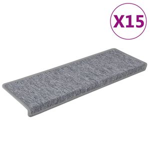 vidaXL kāpņu paklājiņi, 15 gab., 65x21x4 cm, gai&scaron;i pelēki, taisnstūrveida mala