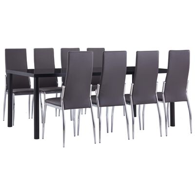 vidaXL virtuves galds un 8 krēsli, pelēka mākslīgā āda