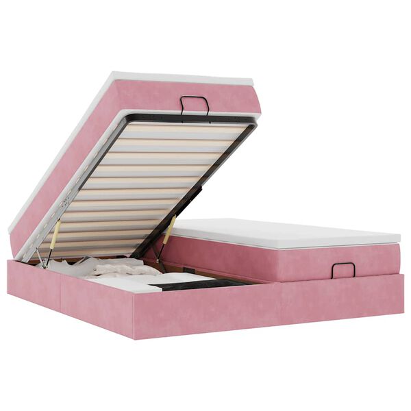 vidaXL Osmaņu gultas rāmis ar matračiem rozā 200x200cm audums