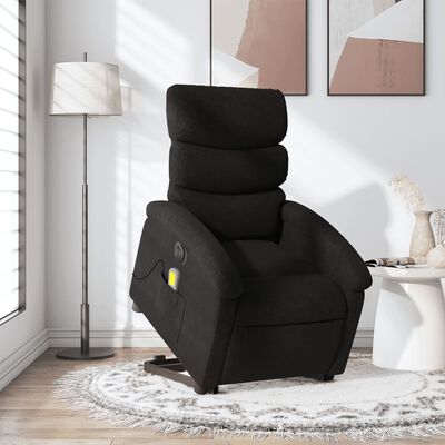vidaXL elektrisks masāžas krēsls, paceļams, atgāžams, melns audums
