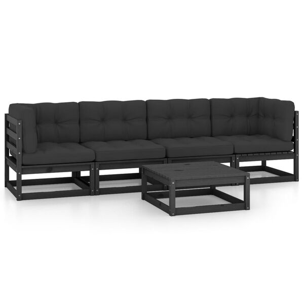 vidaXL 5-daļīgs dārza atpūtas mēbeļu komplekts ar matračiem, priede