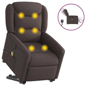 vidaXL elektrisks masāžas krēsls, paceļams, atgāžams, brūns audums