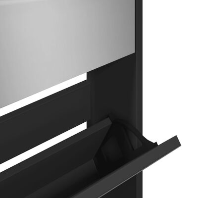 vidaXL apavu plaukts ar spoguli, 5 nodalījumi, melns, 63x17x169,5 cm
