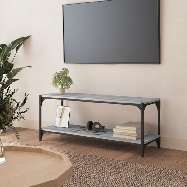 vidaXL TV galdiņš, pelēks, 100x33x41 cm, inženierijas koks, tērauds